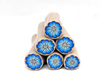 Polymer Clay Cane, Unbaked or Raw Cobalt Blue Flower Cane