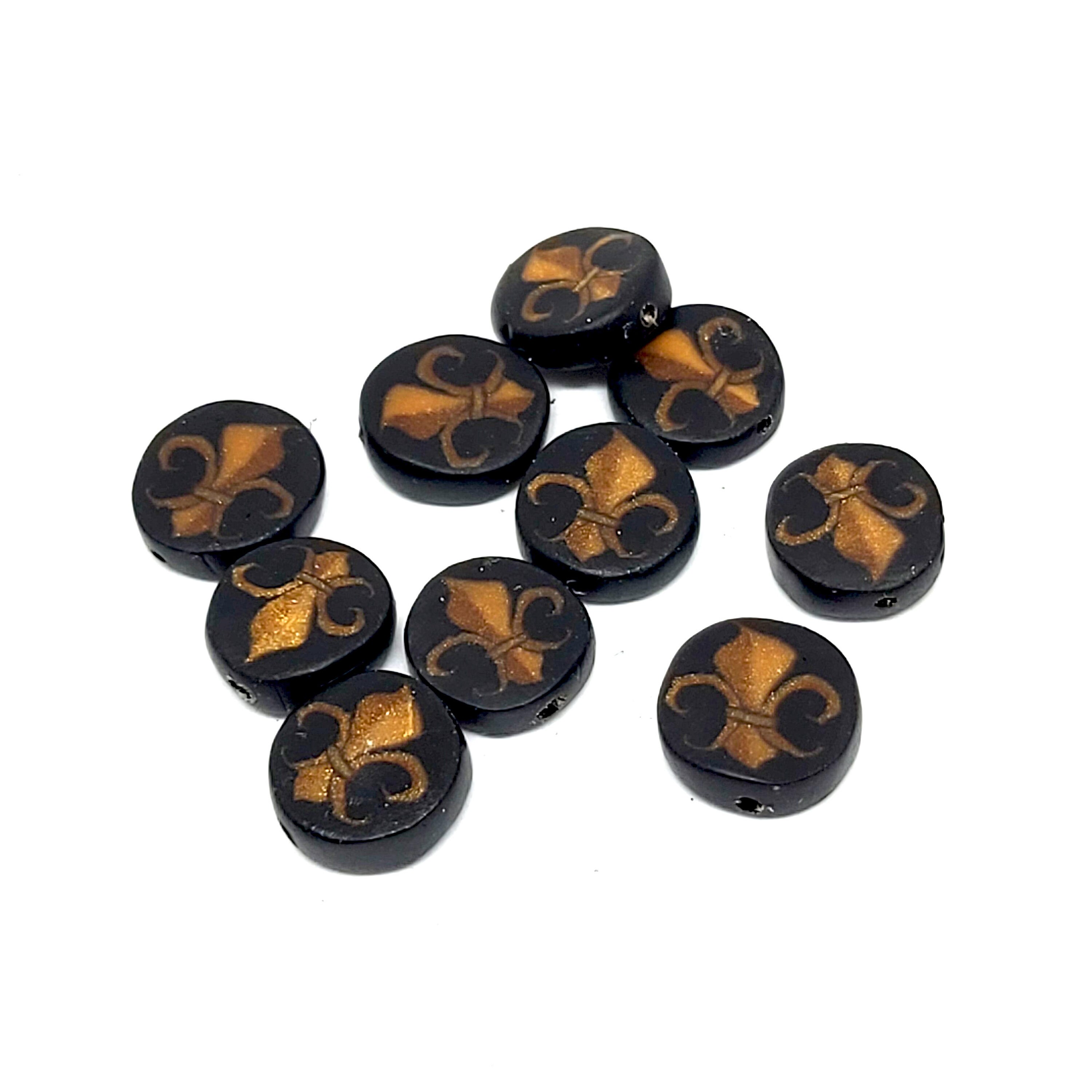 Fleur De Lis Beads Polymer Clay Beads Handmade Black and Etsy UK