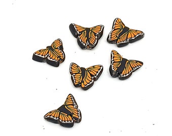 Monarch Butterfly Beads, Polymer Clay Beads, 6 Pieces