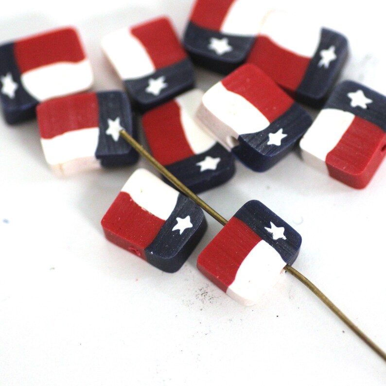 Texas Flag Beads Red White Blue Star Beads Polymer Clay Etsy