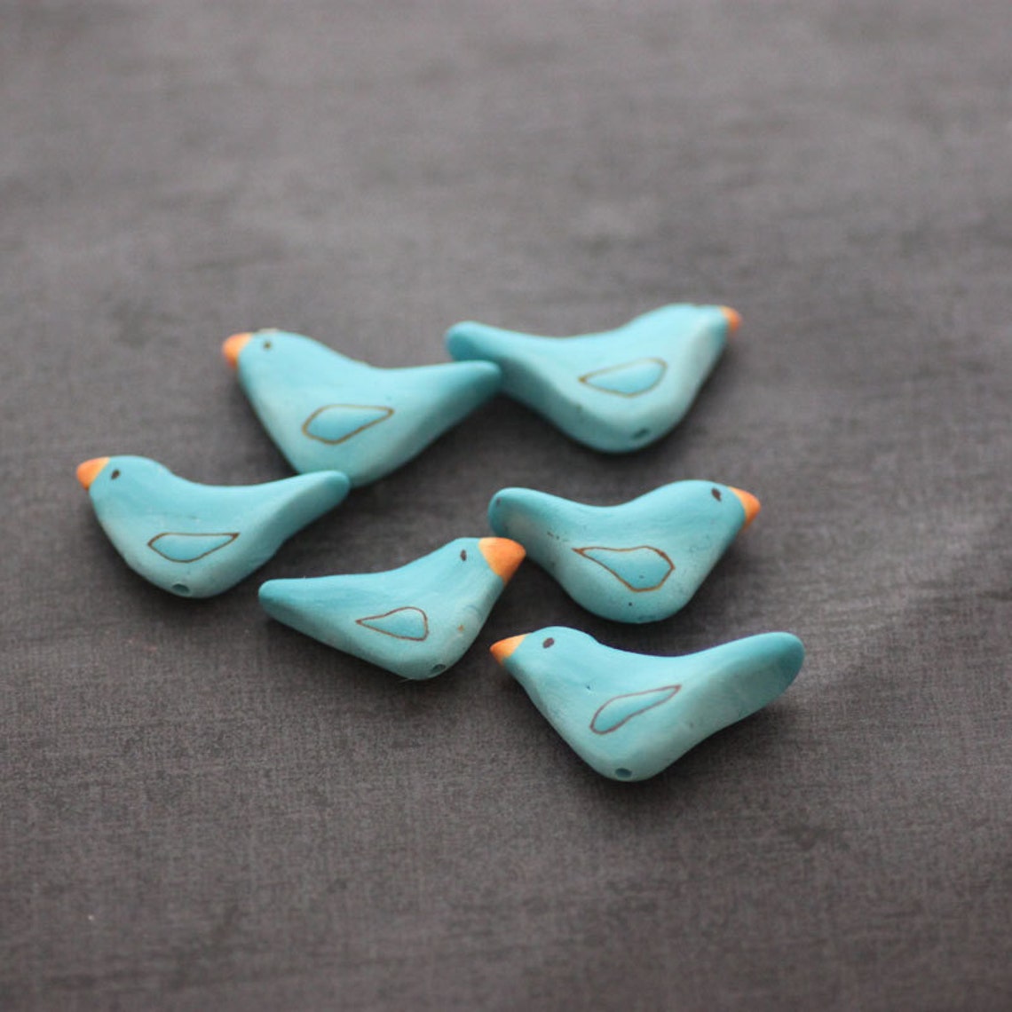Bird Beads Turquoise Blue Bird Polymer Clay Beads 6 pieces | Etsy