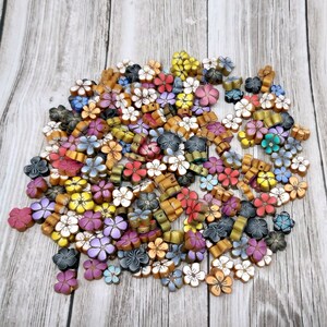 Small Flower Beads, Polymer Clay Beads, Rainbow Mix, Grab Bag of 50 Pieces, Cane Slice Beads image 2
