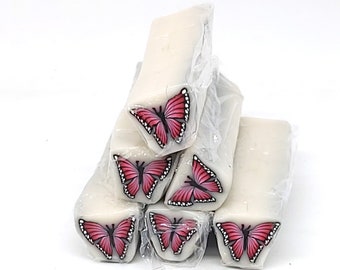 Red Butterfly Cane, Raw or Unbaked Polymer Clay Cane with Translucent Background