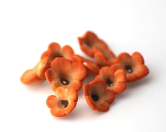 Nasturtium Beads, Polymer Clay Flowers, Flower Beads, Orange Beads 10 pieces