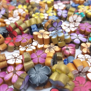 Small Flower Beads, Polymer Clay Beads, Rainbow Mix, Grab Bag of 50 Pieces, Cane Slice Beads image 4