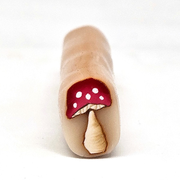 Red Mushroom Cane, Polymer Clay Cane with Translucent Background, Raw or Unbaked