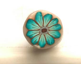 Deep Blue Green Flower Cane, Raw Polymer Clay Cane, Unbaked Millefiore