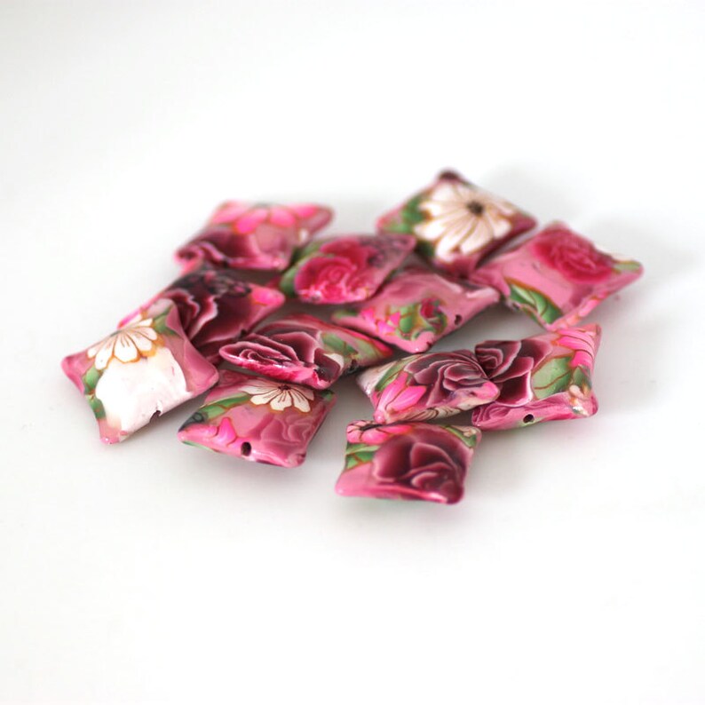 Pink Rose Beads Polymer Clay Pillow Beads 12 Pieces Dozen Etsy