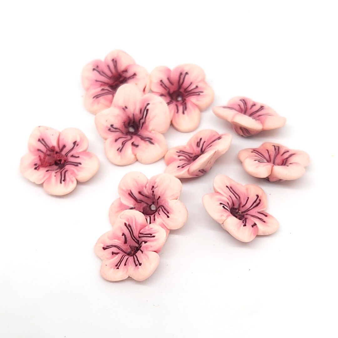 Cherry Blossom Beads, Light Pink Polymer Clay Flowers, 10 Pieces Etsy