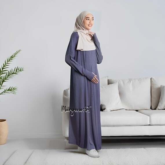 Gamis Rajut Aska Knit Dress Stone Blue Design A Line Oversize Cool Material,Muslim Dress,Muslim Dress Wedding,Women Muslim Attire