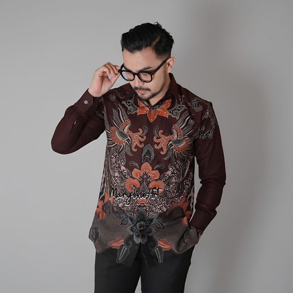 Handmade Indonesian Batik Shirt for Men Long Sleeve Cotton Batik