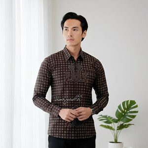 Truntum Mangkoro Batik Shirt Herr Javanese Batik Premium bomull långärmad