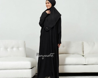 Cómodo conjunto de abaya negra elegante con hiyab de Turquía, vestido musulmán, vestido musulmán para boda, atuendo musulmán para mujer, vestido islámico para mujer