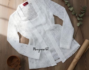Elegante Indonesische Kebaya-blouse Katoenen Koord Kant Florina-motief Traditionele Formele Trouwkleding Top