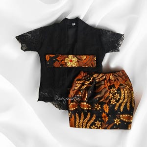 Baby and Children&#39;s Kebaya Set Kutubaru with Lining and Short Span Skirt,Balinese Kebaya for Children, Girls&#39; Kebaya, Traditional Kebaya