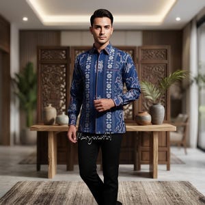 Exclusivité Larasmadya, chemise batik pour hommes, smock brodé en coton de qualité supérieure, style semi-veste