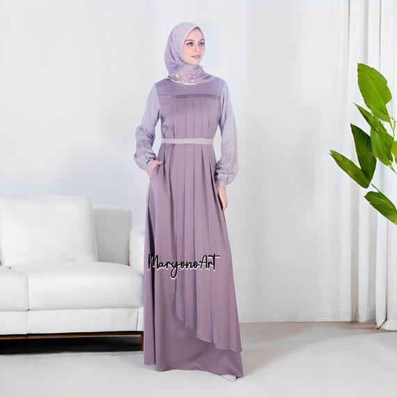 muslimah dress design Muslim Dress for Woman Satin Abaya: Elegant Islamic Evening Dresses with Split Sleeves, Slim Fit, and Long Robe Design