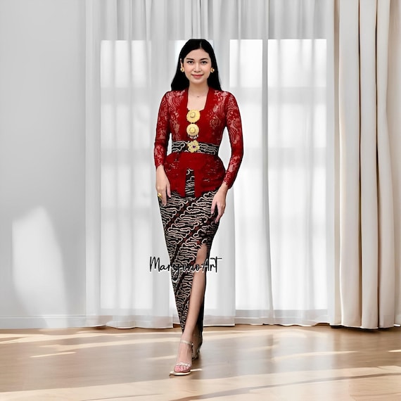 Chic Glossy Sarimbit Batik Salur Kebaya Set Embrace Modern Kartini