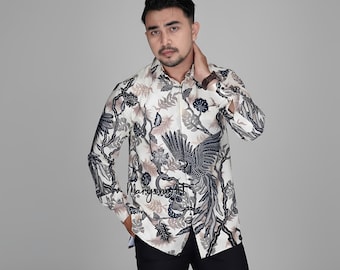 Men's Batik Shirt Chandrakala Long Sleeve Indonesian Cotton Batik with Lining
