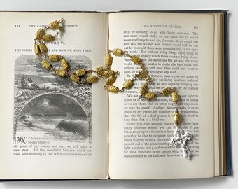 2 Decade Chaplet Catholic Pocket Rosary - Prayer beads - Brass Gold Porcelain Vintage