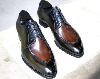 Handmade Two Tone Shaded Leather Oxford Dress Shoes: Whole Cut Lace-Up