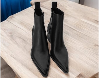 Botas Chelsea de piel negra hechas a mano: botas de vestir hasta el tobillo con cremallera para hombre
