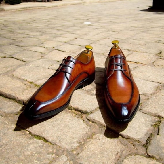 Handmade Brown Shaded Leather Oxford Dress Derby Shoes: Men's Forma Wedding Wear