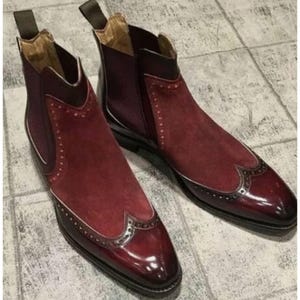 Botines Chelsea de piel bicolor hechos a mano: Botines con elástico lateral para hombre