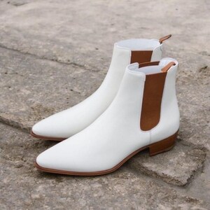 Botines Chelsea Oxford de cuero blanco hechos a mano: Botines de vestir de caña alta para hombre, ideales para bodas.