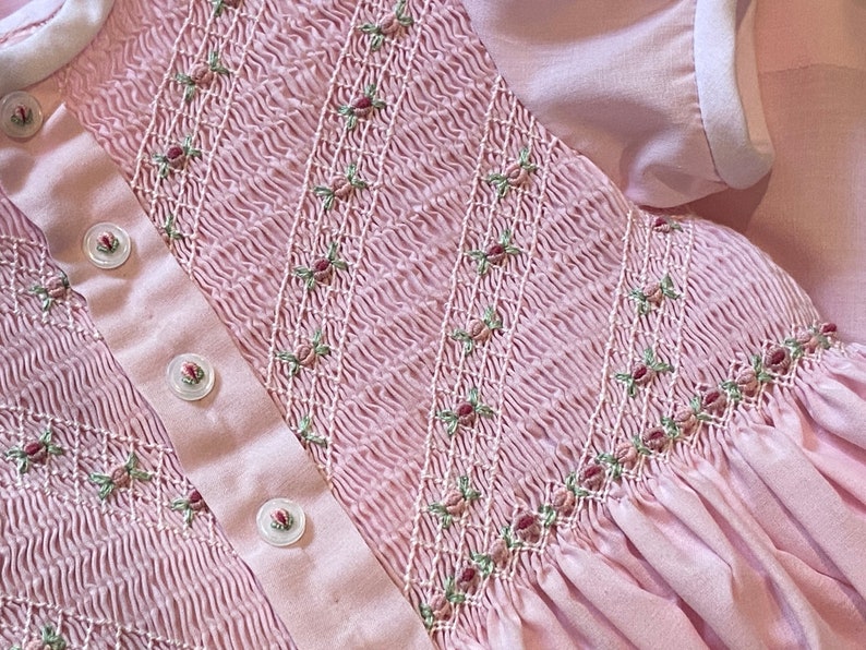 Hand smocked LINDY dress pink Swiss dot main image 1