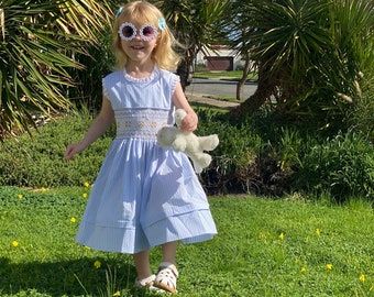 Size 3 Hand Smocked floral Sundress, handsewn classic girls party dress.