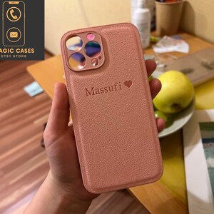 Personalized Leather Case for iPhone 15/14/13/12/11 Pro/Pro Max - Luxury Shockproof Case - Multiple Colors -  With Your Text - Gift Idea