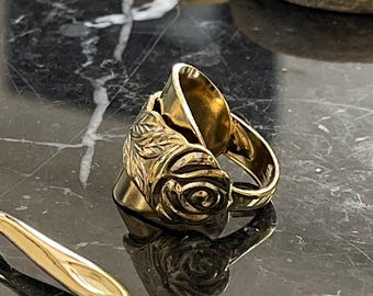 ROSE - Custom Moka Spoon Ring - Vintage Retro Silver Metal Spoon Upcycling Handmade