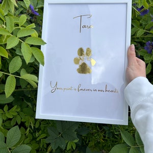 A4 Custom foiled paw print, nose print, pet loss, wall print, gold, memory, dog remembrance, personalised