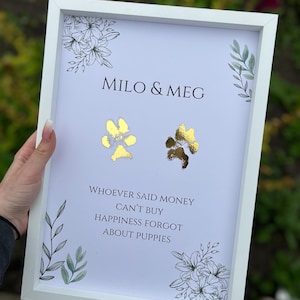 A4 Custom foiled paw print, nose print, pet loss, wall print, gold, memory, dog remembrance, personalised, flower wall print