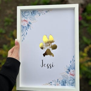 A4 Custom foiled paw print, nose print, pet loss, wall print, gold, memory, dog remembrance, personalised, gift, flowers, real foil