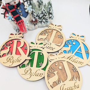 Christmas wood ornaments, Ornements de Noël personnalisés, Custom Name, Ornament Name Laser Cut, Christmas Gift Personalized