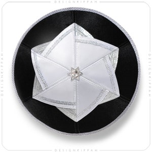 David Star black - white - silver kippah • yarmulke | Jewish wedding _ Bar Mitzvah _ Shabbat _ Passover| Handmade Modern Judaica gift