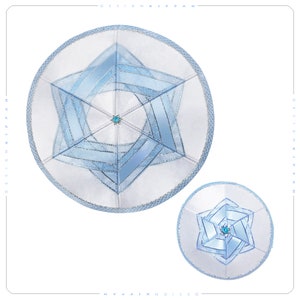 Jewish father and son kippah set | Brit Milah • Bris, Name Giving | White - blue David Star| Modern Judaica