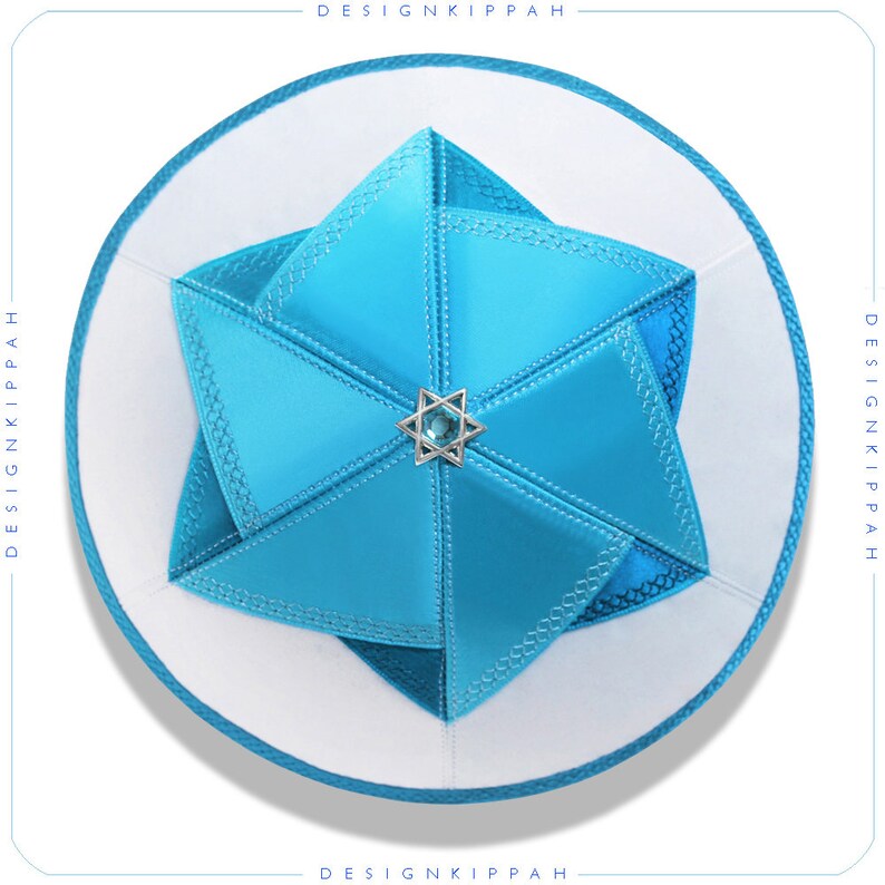 White blue David Star kippah yarmulke Jewish wedding _ Bar Mitzvah _ Shabbat_ Passover Modern Judaica image 2