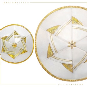 White - gold David Star father and son kippah set | Brit Milah • Bris • Name Giving | Modern Judaica gift