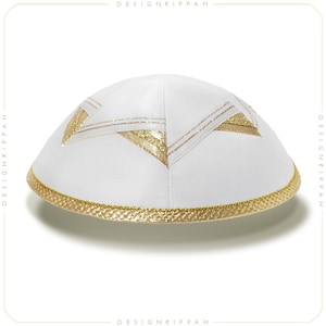 David Star white and gold kippah | Jewish wedding, Bar Mitzvah, Shabbat, Rosh Hashanah, Chanukah | Handmade Modern Judaica gift
