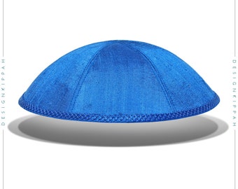 Blue silk kippah | Jewish wedding - Bar Mitzvah - Shabbat | Modern Judaica