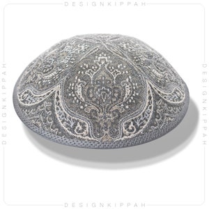 Silver brocade kippah | Jewish wedding • Bar Mitzvah • Shabbat • Passover | Handmade Modern Judaica gift