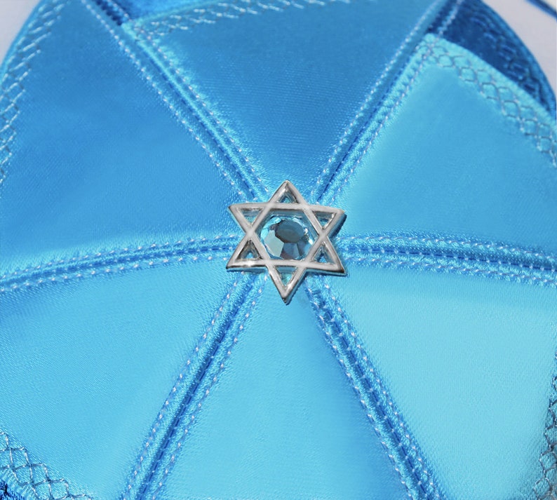 White blue David Star kippah yarmulke Jewish wedding _ Bar Mitzvah _ Shabbat_ Passover Modern Judaica image 3