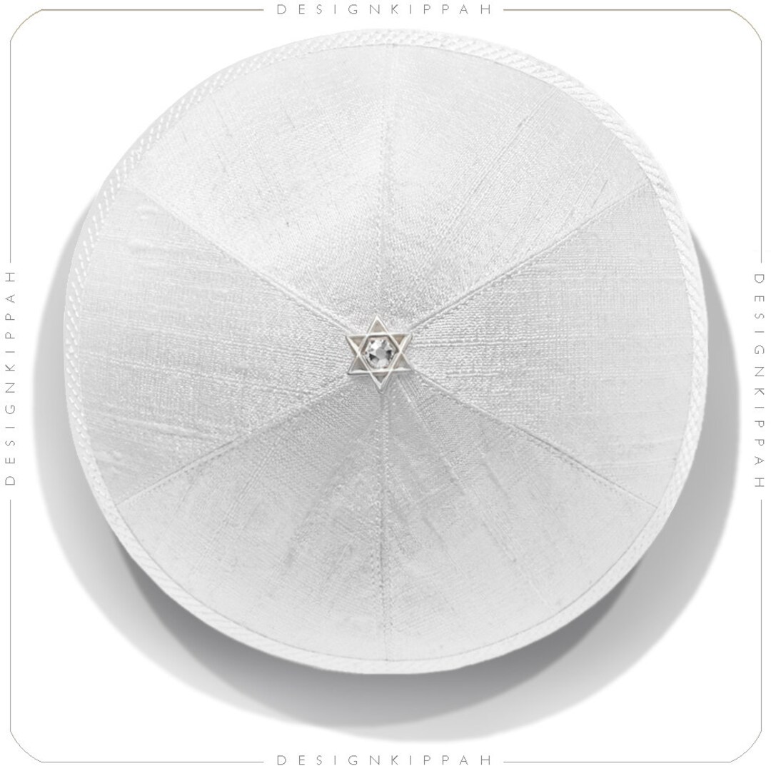 New kippah yarmulke Bridal judaica handmade white color beaded wedding / Kippah Embroidered Wedding Kippah - Handmade White Yarmulke  main image 4