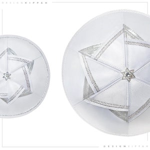 David Star white - silver father and son kippah set | Brit Milah ( Bris ) _ Name Giving |  Modern Judaica gift