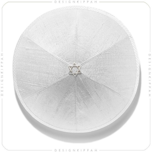 White silk kippah | Jewish wedding - Bar Mitzvah - Shabbat - Yom Kippur • Passover Pesach | Modern Judaica