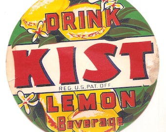 Old 1930's Vintage - Drink KIST - Lemon Beverage - Soda Store SIGN / LABEL