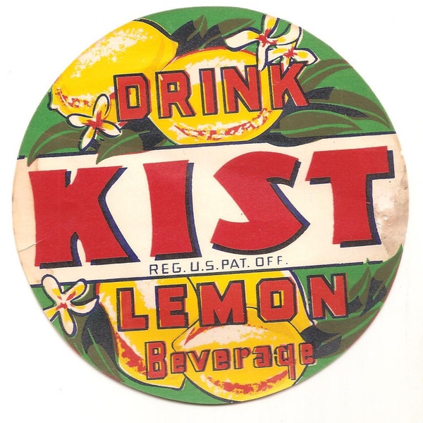 Old 1930's Vintage - Drink KIST - Lemon Beverage - Soda Store SIGN / LABEL